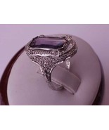 Antique Art Deco  Unique 14k  White Gold  Genuine  Amethyst  Filigree Ring - $9,871.09 MXN