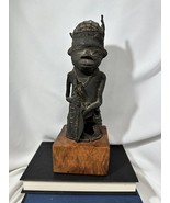 Antique Benin Bronze Sculpture Mounted On Burl Wood Dwarf Warrior African - $349.69