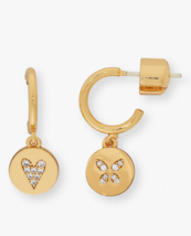 Kate Spade Butterfly Heart Disc Gold Huggie Earrings Crystal Pave - £31.18 GBP