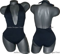 NWT ANIKA Brazil deep plunging backless swimsuit XS halter 0 2 4 1PC black - £49.31 GBP