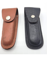2 Vintage Brown &amp; Black Leather SHEATHS ONLY for Pocket Hunting Camping ... - £22.78 GBP