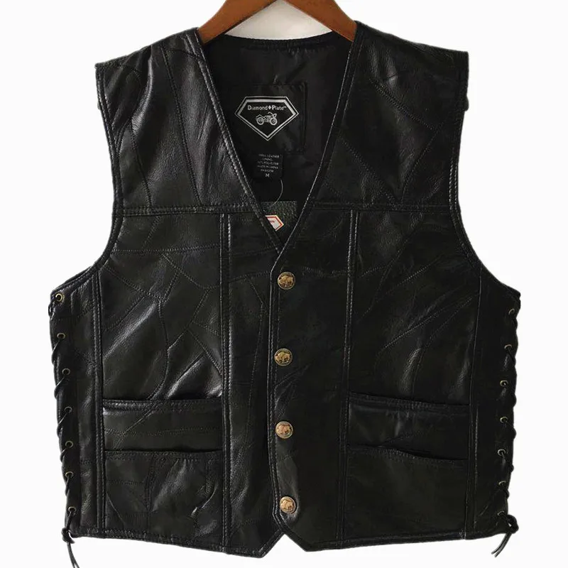 Retro Motorcycle Leather Vest Punk Biker Vest Lace Button Spring Sleeveless - £36.77 GBP