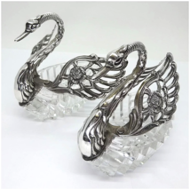 Gorgeous Pair of Vintage 835 Silver Crystal Swan Salt Cellars Signed ALBO - £171.05 GBP
