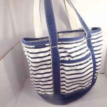 Lands End Boat Tote Canvas Bag White blue Navy Stripe Lands’ End faded p... - $39.00