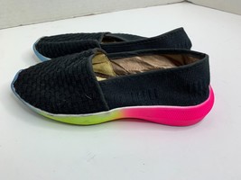 Comfort Womens Sz 7 Black  Slip On Flat Shoes wicker Insole Rainbow sole  - £7.73 GBP