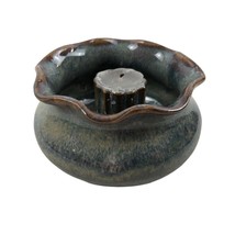 Studio Pottery Single Candlestick Holder Bowl Blue Fluted Edge Hand Sign... - £12.40 GBP