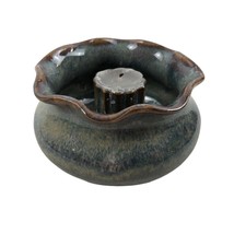 Studio Pottery Single Candlestick Holder Bowl Blue Fluted Edge Hand Signed BAY - £12.55 GBP