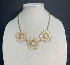 Chunky Triple Daisy with Rhinestones Gold Tone Chain Vintage Necklace - $15.00