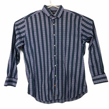 Thomas Dean Button Up Shirt Mens XXL Striped Checks Blue Long Sleeves Flip Cuffs - £19.98 GBP