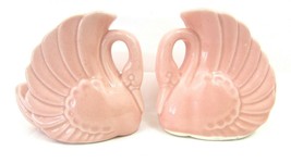 Mid Century Pink Pottery Glossy Ceramic Swan Vase Planter 4.5&quot; Vintage Pair (2) - £22.94 GBP
