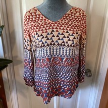 Lucky Brand Blouse Women’s XS Blouse NWT 3/4 Sleeve Geometric V Neck  - £10.96 GBP