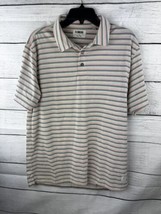 Linksoul Short Sleeve Polo Golf Striped Tan Pink Cotton Medium - $14.95