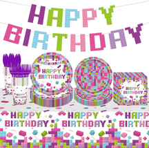 Building Blocks Birthday Party Supplies 98PCS Building Blocks Party Decoration B - £26.36 GBP