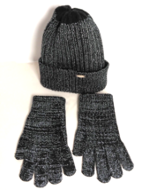 Steve Madden Womens Beanie Hat And Gloves Set Gray One Size Knit Winter - £10.88 GBP