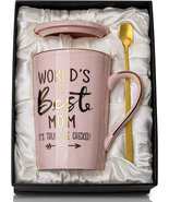&#39;World&#39;s Best Mom&#39; - Unique 14oz Pink Marble Ceramic Mug with Gold Accen... - £11.84 GBP