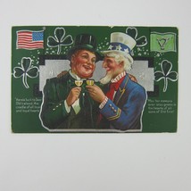 St. Patricks Day Postcard Uncle Sam American Flag Green Shamrocks Antique 1914 - £8.03 GBP