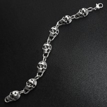 Stainless Steel Punk Skull Link Chain Bracelet Gothic Biker Jewelry - £14.85 GBP