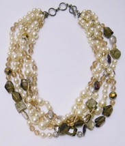 STELLA &amp; DOT Multi Strand STATEMENT NECKLACE Faux Pearl Crystal Rocks 19&quot; - £43.54 GBP