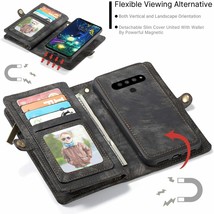 LG V60 ThinQ Wallet Case Magnetic Detachable Leather Folio Zipper Pocket Black - $52.90