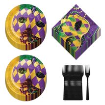 Mardi Gras Party Supplies - King Cake Paper Dessert Plates and Beverage Napkins  - £11.54 GBP+