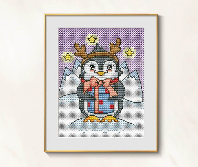 Christmas Cross Stitch Penguin Pattern pdf - Xmas Card cross stitch funn... - $3.29
