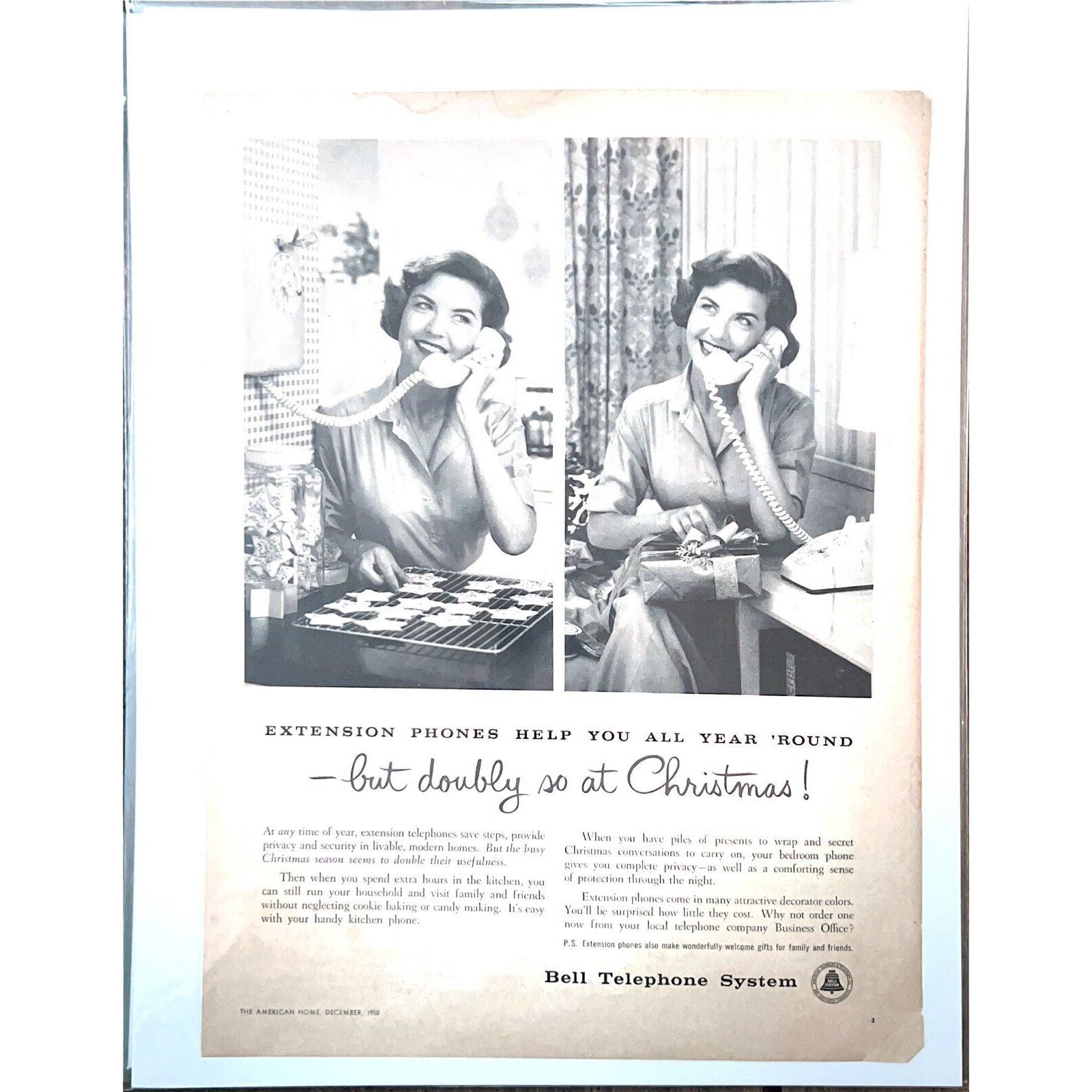 Vtg Bell Telephone System Print Ad 1950s Rotary Phone Christmas Housewif... - $7.99
