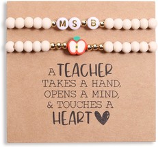 Personalized Teacher Christmas Gifts Teacher Bracelet for Women 2 Pcs Initial Mr - $30.46