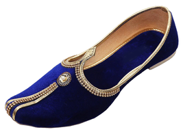 Men Wedding Mojari Royal Jutti Jaipur ethnic Flat US size 7-12 Velvet Blue Dot - £27.96 GBP