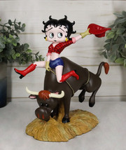 Wild West Country Cowgirl Betty Boop With Red Hat Riding A Toro Bull Figurine - £63.20 GBP