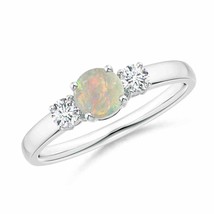 ANGARA 5mm Natural Opal and Diamond Three Stone Engagement Ring in Silver - £374.66 GBP+
