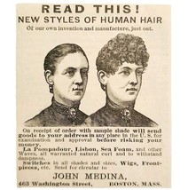 John Medina Hair Wigs 1885 Advertisement Victorian Beauty Fashion ADBN1A18 - $19.99