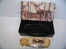 Collector Lockback Knife with tin case Doe Dear Herd Pocket Knife Gift Wildlife - £17.56 GBP