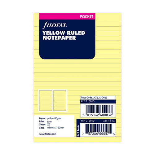 Filofax Filofax Ruled Notepaper Refill 20pk - Yellow - $33.17