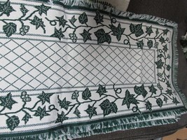 &quot;&quot;GREEN IVY EXTRA-LONG TABLE RUNNER&quot;&quot; - WOVEN, FRINGE ENDS - £10.13 GBP