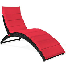 Folding Patio Rattan Portable Lounge Chair Chaise with Cushion-Red - Col... - £138.57 GBP