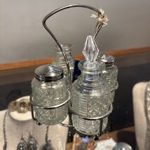 Vintage Eales of Sheffield Cut Glass Cruet Set Vinegar Oil Salt Pepper C... - $20.00