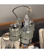 Vintage Eales of Sheffield Cut Glass Cruet Set Vinegar Oil Salt Pepper C... - $20.00
