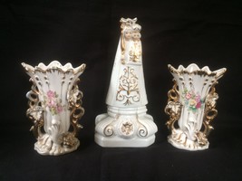 antique bruxelles porcelain Maria figurine with 2 little vases - £71.13 GBP