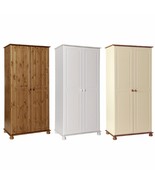 Classic Pine Wooden 2 Door Double Wardrobe With Hanging Clothes Rail &amp; B... - £189.71 GBP