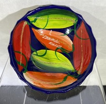Peppers Pottery Bowl Hand Painted Mexico Bright Colors Peppers On The Bottom - £7.44 GBP