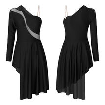 Black Womens Patchwork Wide Hemline Dress Elegant - £12.46 GBP