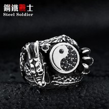 steel soldier 2021 new arrival Chinese dragon ring stainless steel with black st - £8.55 GBP