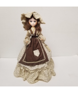 Denise Bradley Doll Brown Gingham Dress Bonnet Floral with Stand Colonial - £15.16 GBP