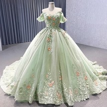 Beautiful Luxury Matcha Green Quinceanera Dresses For 15 Party Princess Flowers  - £804.26 GBP
