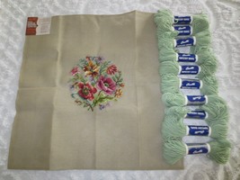 Bucilla Pre-Worked Floral Needlepoint Cotton Canvas w/10 - 40 Yd. Skeins Wool - £46.66 GBP