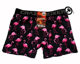 CRAZY BOXER Colorful Bright Flamingos On Speckled Black Boxer Briefs Men... - $15.29
