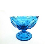 Vintage Anchor Hocking Blue Scalloped Glass Pedestal Compote Bowl Candy ... - £14.22 GBP