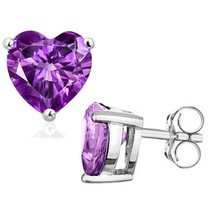 5MM Heart Cut Amethyst .9CTW Stud Earrings in Sterling Silver - $37.00
