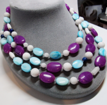 Blue Purple White Stone Handmade Sterling Silver Clasp Extra Long 54&quot; Necklace  - £42.05 GBP