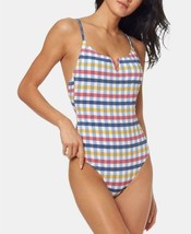 Jessica Simpson Texture Plaid Cross-Back V Wire One Piece Swimsuit S Sma... - $29.65